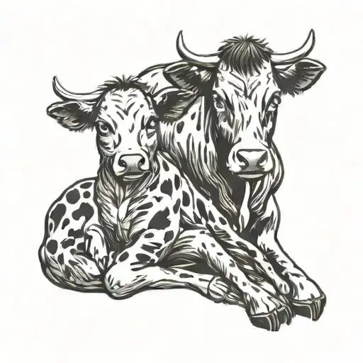 small animated cow and cat sitting next to each other  tattoo design idea