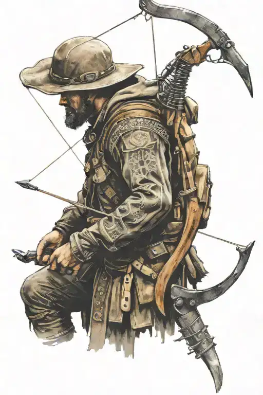 metis hunter aiming a bow tattoo design idea