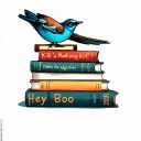 Only four books stacked, To Kill a Mocking bird, Hey Boo, delete the adjectives  tattoo design idea