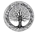 Circular tree coverup tattoo design idea