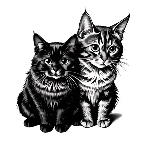 Do a tattoo stencil of 2 cats sat next to eachother. One black and small and one grey and fluffy  tattoo design idea