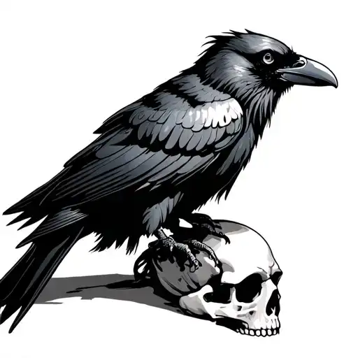 gothic raven perched on a skull tattoo design idea