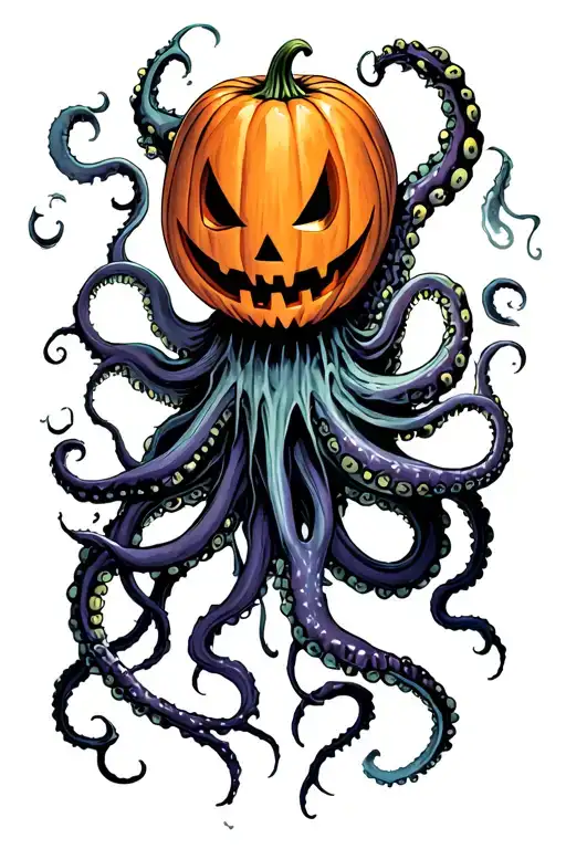 jack o lantern, tentacles, eldritch, deep space tattoo design idea