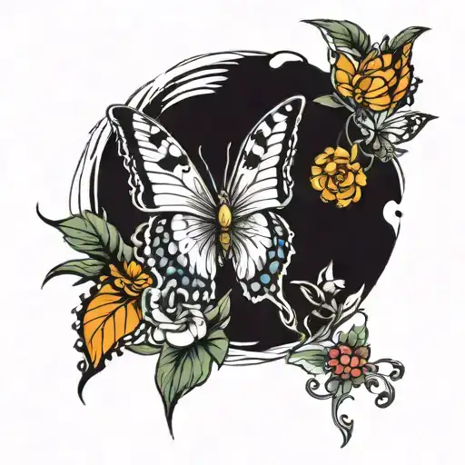 butterfly with tiger head tattoo design idea