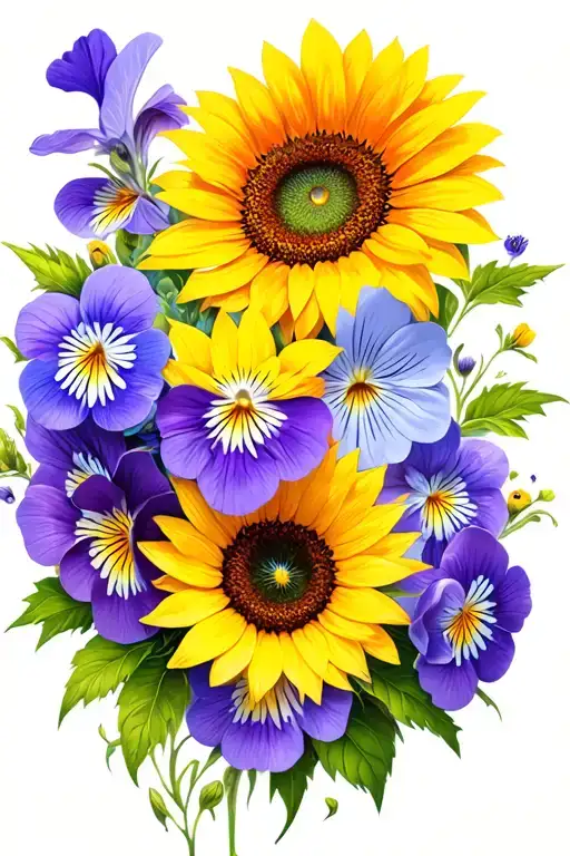 violets, primroses, asters, sunflowers, wild flowers tattoo design idea