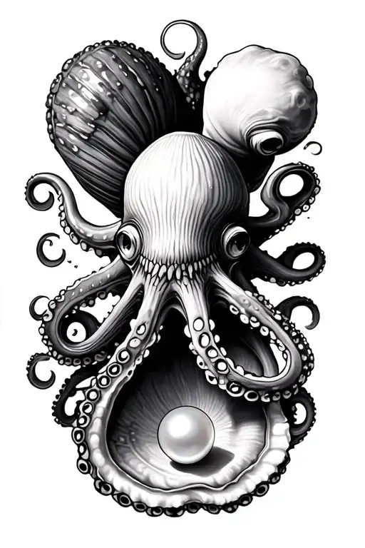octopus and oyster shell with a pearl tattoo design idea