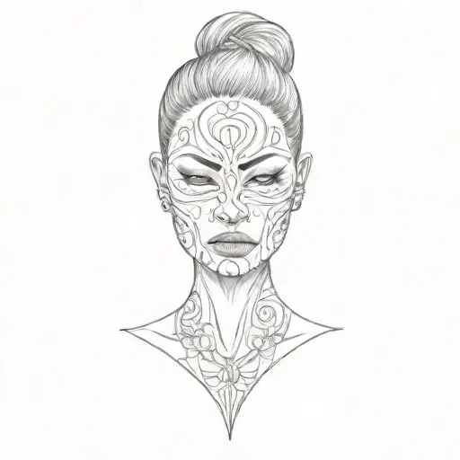 a woman wearing a face mask tattoo design idea