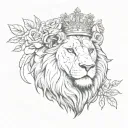 A sketch of a lion wearing a crown of roses tattoo design idea
