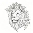 A sketch of a lion wearing a crown of roses tattoo design idea