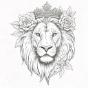 A sketch of a lion wearing a crown of roses tattoo design idea