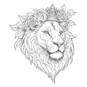 A sketch of a lion wearing a crown of roses tattoo design idea