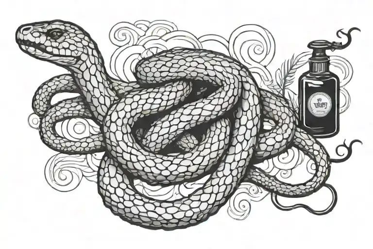 snake with black ink bottle tattoo design idea