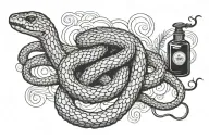 snake with black ink bottle tattoo design idea