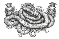 snake with black ink bottle tattoo design idea