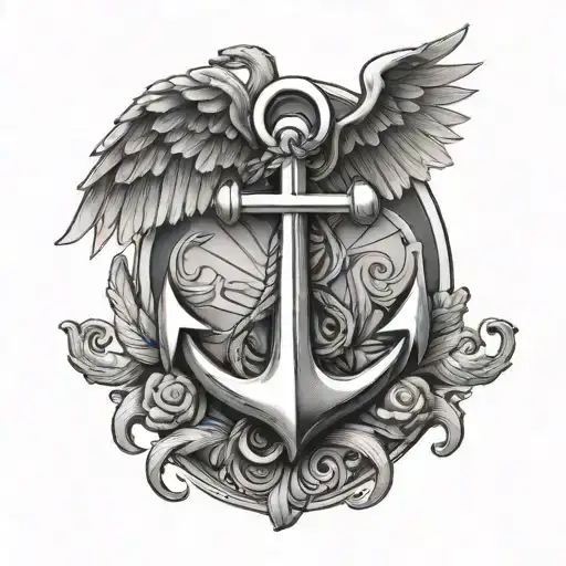 anchor and wings tattoo design idea