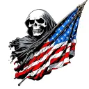 grim reaper with american flag and rebel flag  tattoo design idea
