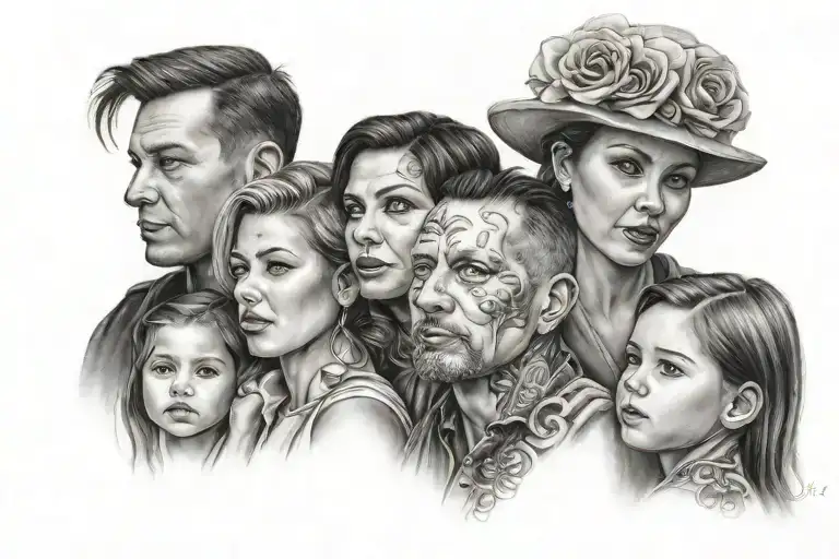 family of 5 portrait tattoo tattoo design idea