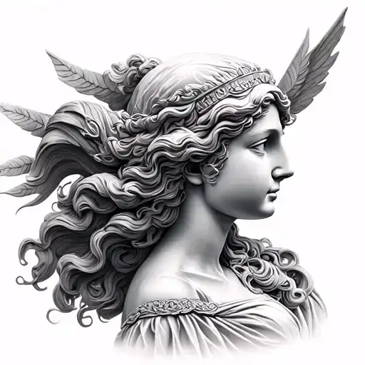 Greek goddess Selene statue full body tattoo design idea