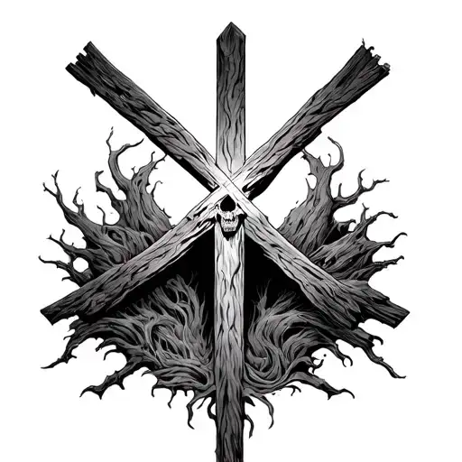 a valley of the shadow of death with a cross in front of it like a warning tattoo design idea