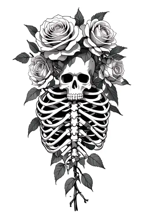 full body skeleton giving roses blooming flowers tattoo design idea