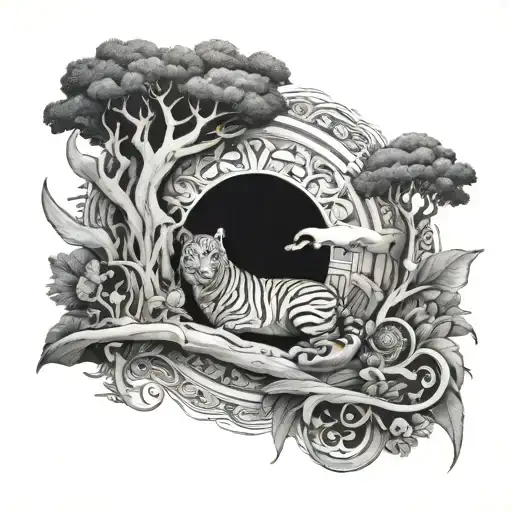 animal kingdom godly presence resting tattoo design idea