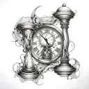 clock with cracks and hourglass tattoo design idea
