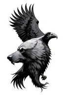 a right facing bear head in profile with a swooping raven facing it on the right tattoo design idea