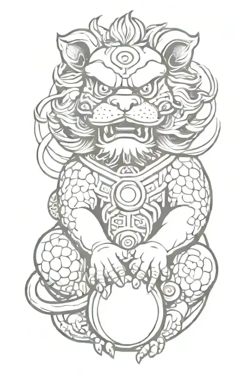 chinese foo dog holding orb tattoo design idea