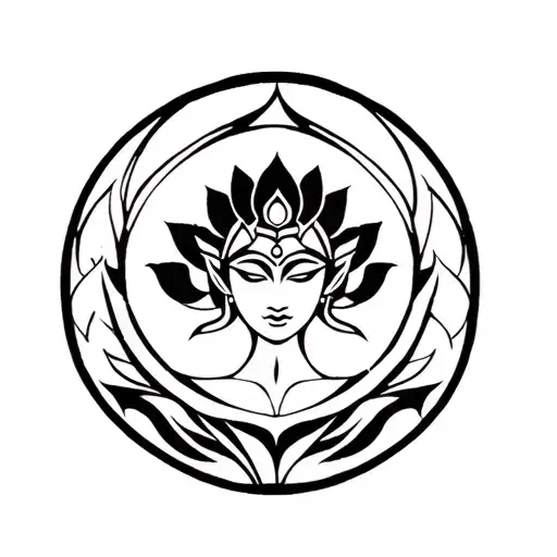 represent kali maa protection symbol + lotus+ power tattoo design idea
