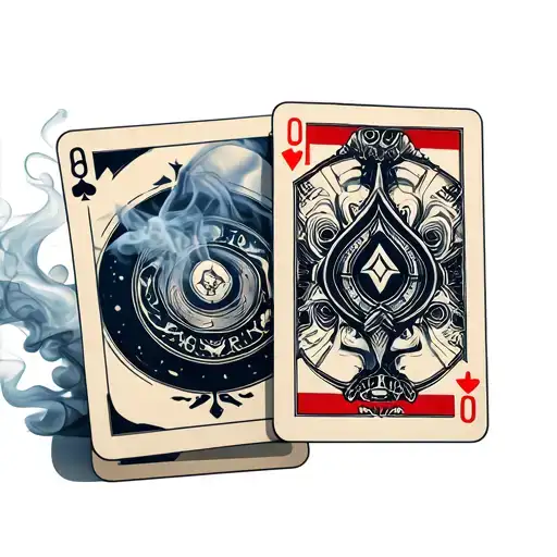 Cards with smoke in the back ground with  revolves  tattoo design idea