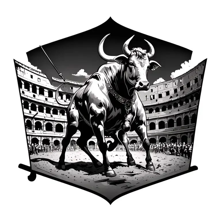 bullfighter and bull fighting in the Colosseum tattoo design idea