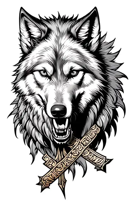 Muay Thai Wolf Cross tattoo design idea