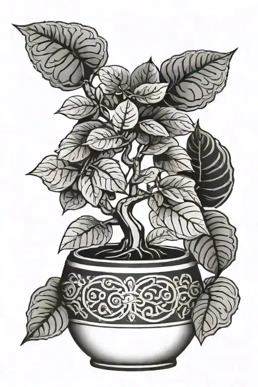 Chinese money tree leaves coming out of a Greek inspired vase tattoo design idea