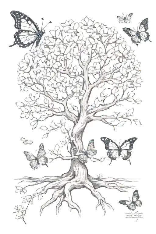 poision tree and butterfly  tattoo design idea