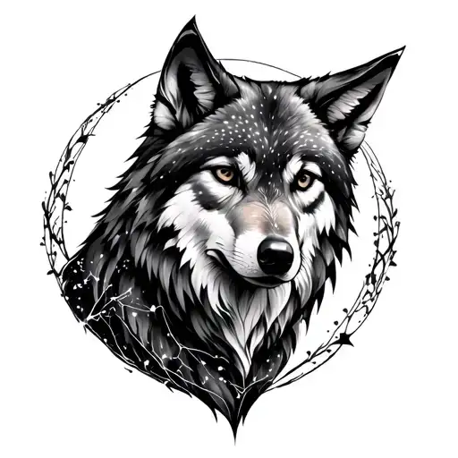 Wolf, Buho, Cancer constellation, Luna, Forest tattoo design idea