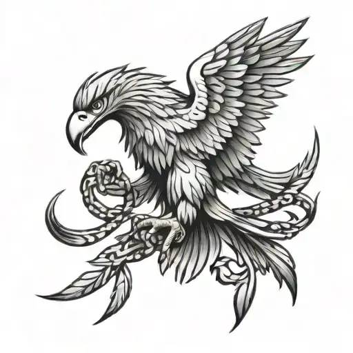 tribal eagle holding snake in its paws tattoo design idea