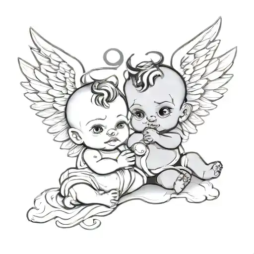 baby evil and baby angel holding a words good and bad tattoo design idea