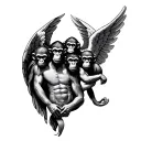 the 3 wise monkey in a form of angel tatto on chest from the tit to the shoulder tattoo design idea