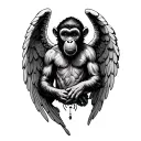 the 3 wise monkey in a form of angel tatto on chest from the tit to the shoulder tattoo design idea