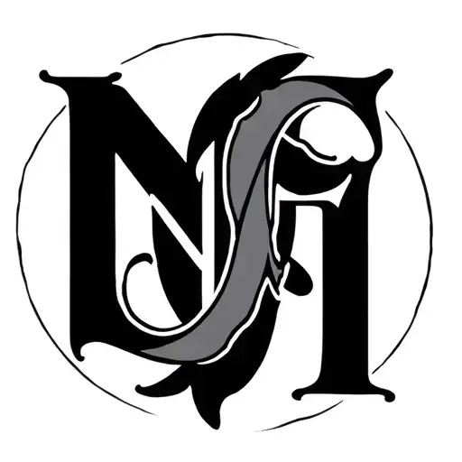 letter n and F OVERLAPPING in a circle shape tattoo design idea