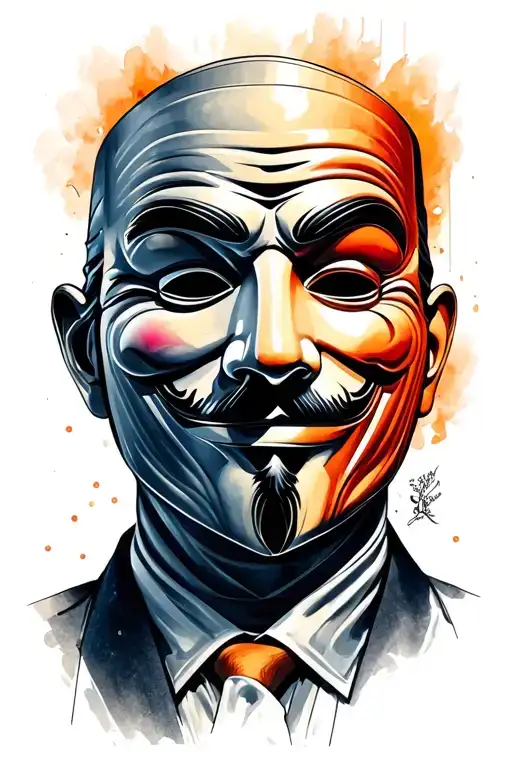 man anonymous mask in his hand tattoo design idea