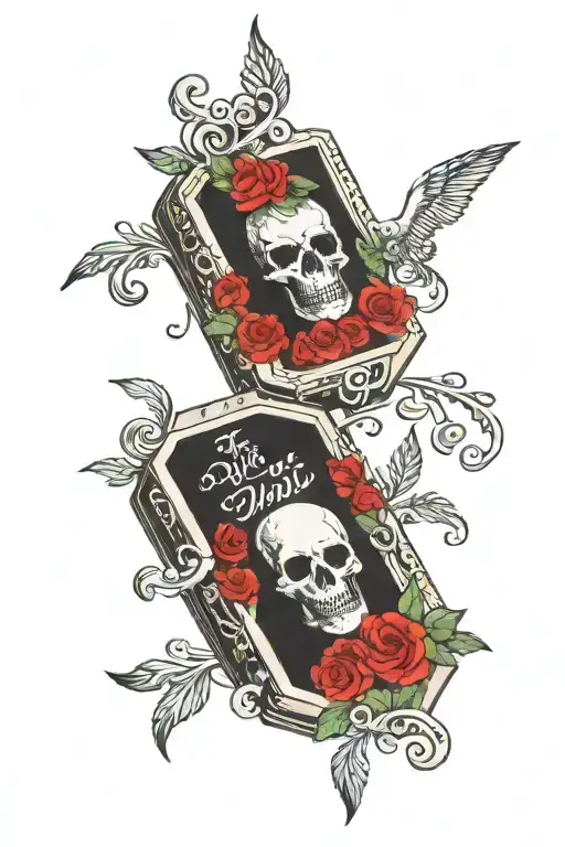  casket with the words "and if you die i wanna die with you" tattoo design idea