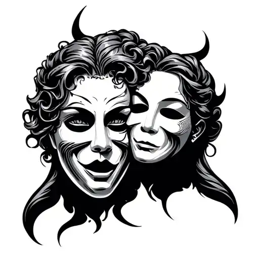 gemini zodiac sign with drama masks tragedy and comedy tattoo design idea