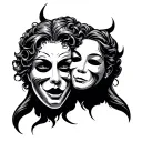 gemini zodiac sign with drama masks tragedy and comedy tattoo design idea