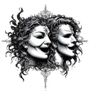 gemini zodiac sign with drama masks tragedy and comedy tattoo design idea