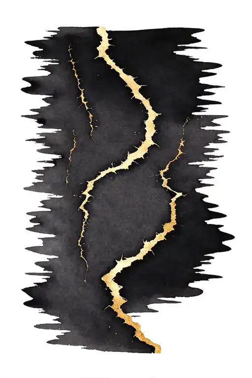 long Kitsungi gold crack through a black canvas tattoo design idea