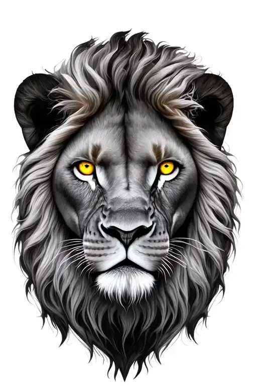 rose and lion face yellow eyes tattoo design idea