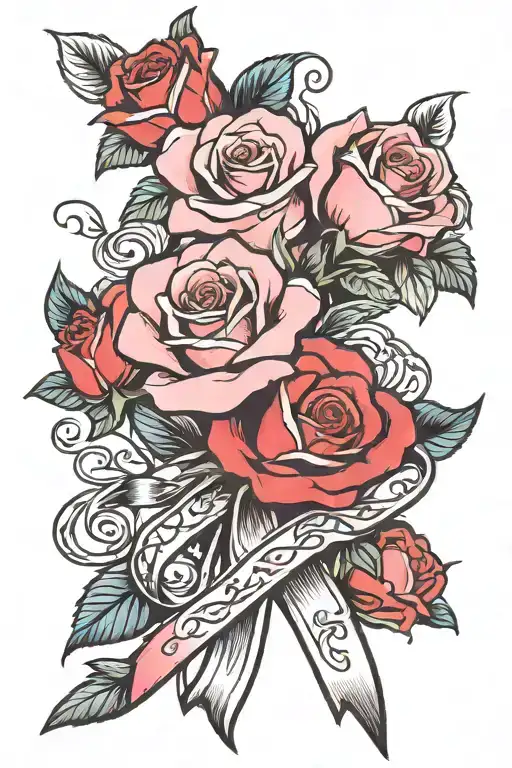 roses breast cancer ribbon intertwined tattoo design idea