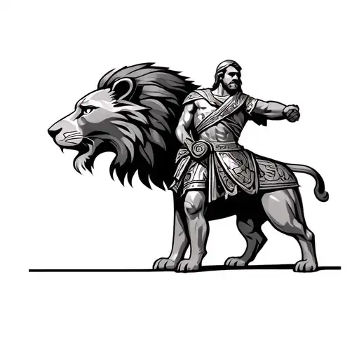 roman Centurione with lion tattoo design idea