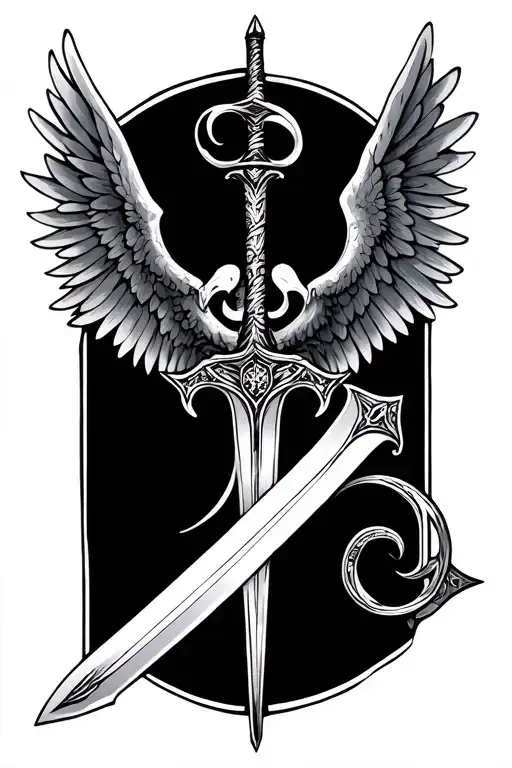 sword with wings and a ribbion tattoo design idea